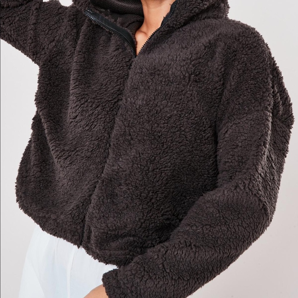 charcoal borg teddy zip hoodie